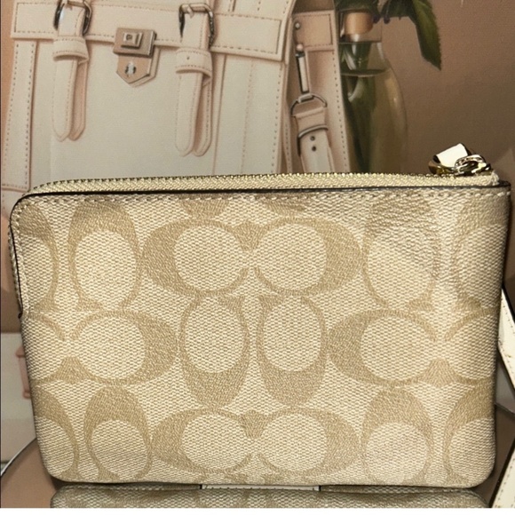 Coach Signature Beige and White Wristlet - Picture 2 of 11